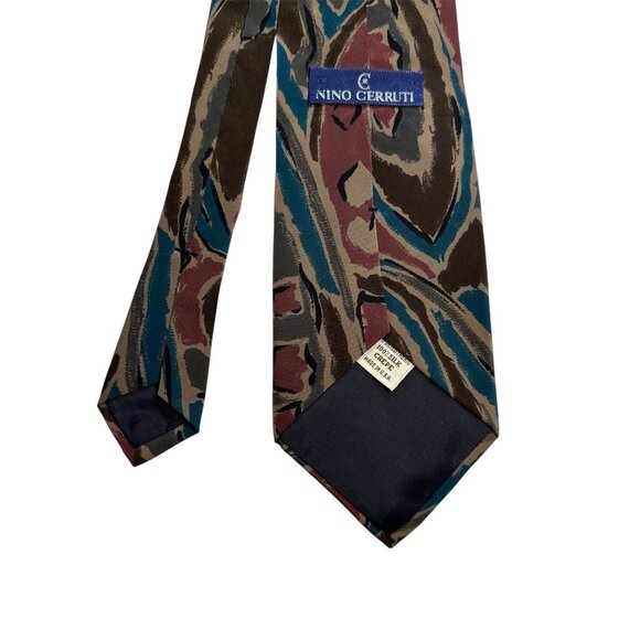 Nino Cerruti Abstract Pattern 100% Silk Crepe Tie Made In USA - Picture 4 of 5